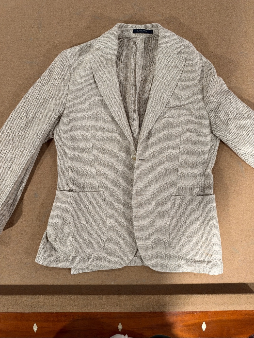 SUITSUPPLY 40S Men's Light Beige Textured Blazer - Classic Single-Breast.